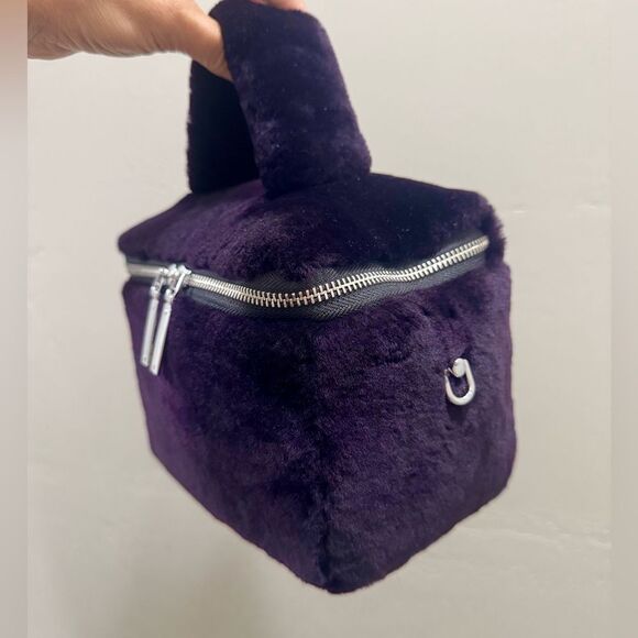 Purple Genuine Shearling Leather Handmade Box Bag/Cosmetics Case/Crossbody Bag - Picture 10 of 14
